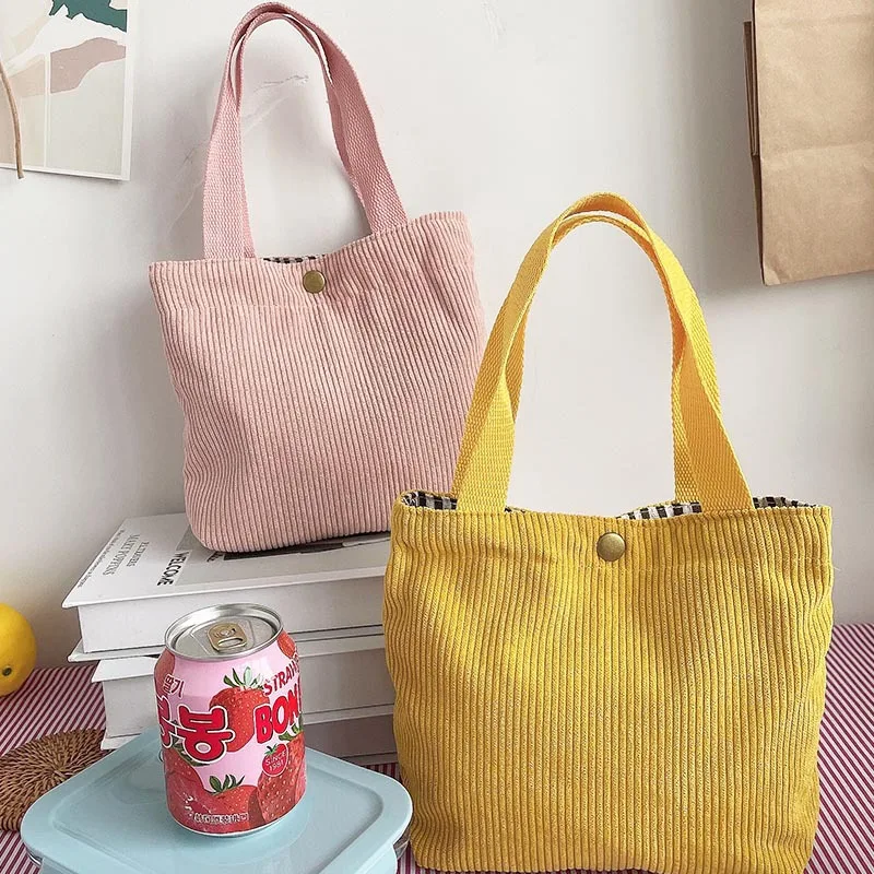 New Portable Retro Female Bag College Style Morandi Color Small Bag Hand-Carrying Cosmetic Corduroy Lunch Coin Purse