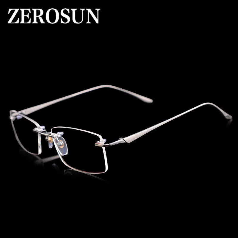 Zerosun титановые очки, мужские очки без оправы, оправа, модные очки по рецепту, мужские очки, золото, серый