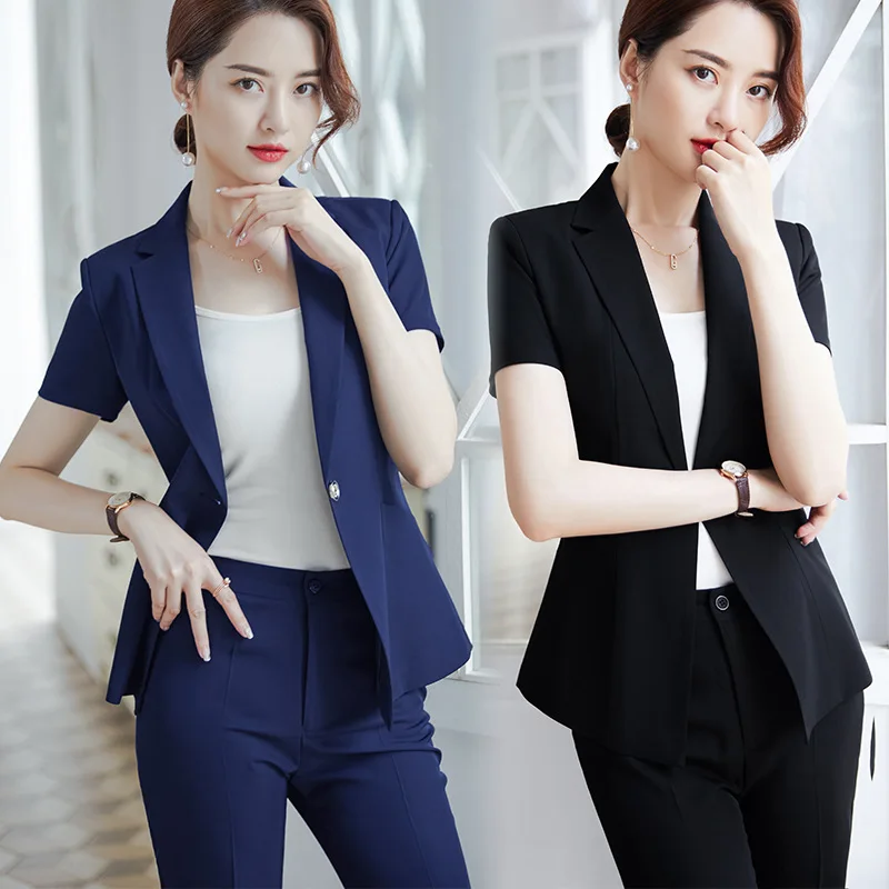 

Women's suit two-piece summer slim solid color short-sleeved suit jacket ladies thin section single-layer suit suit