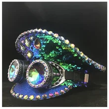 Мужской женский стимпанк зеленый шлем полиции с металлическими классами представление военная шляпа Детская атласная фуражка капитана очарование