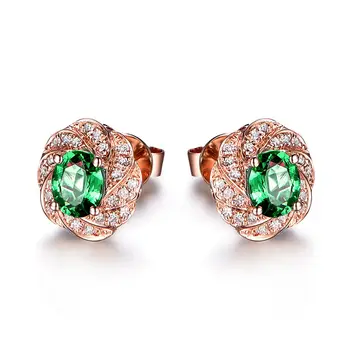 

Emerald gemstones crystal zircon diamonds stud earrings for women 2020 rose gold earrings fashion jewelry for party Christmas