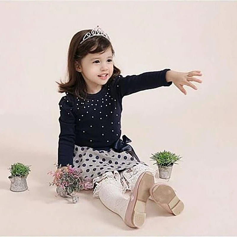 Autumn Baby Girl Long Sleeve Cotton Dot Print Blouse Bowknot Design Short Skirts Casual Outfits Set