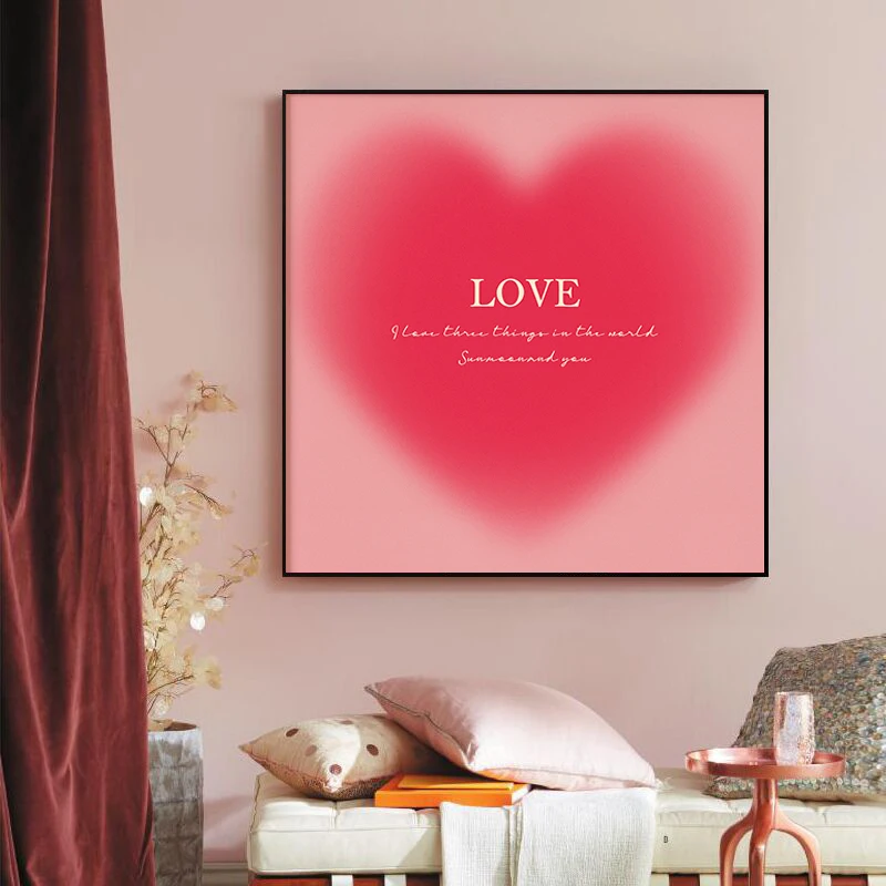 Modern Art Nordic Pink Heart Love Wedding Decorative Painting Wall Art Nordic Abstract Posters Prints for Living Room Bedroom