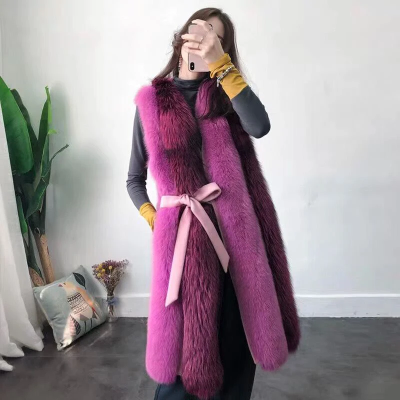 

maomaokong real fox fur vest women fox fur coat 2019 new fashion luxury female fur jacket warm thick long coat plus size