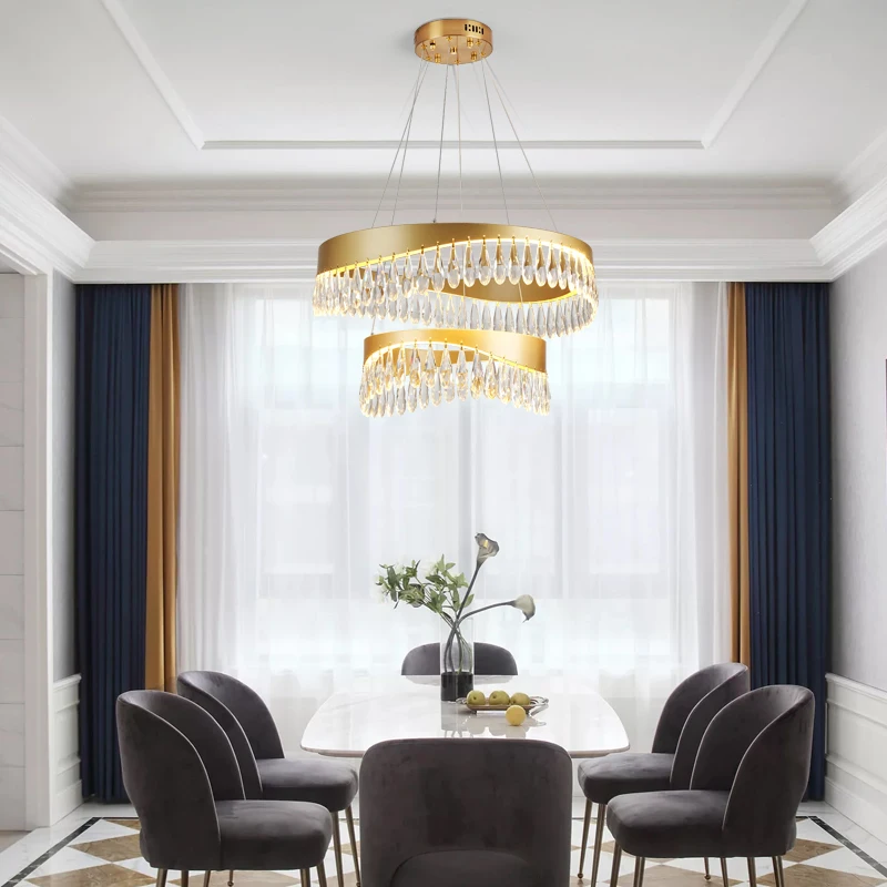 Modern Round Gold/Black Crystal Hanging Designer Chandelier 1