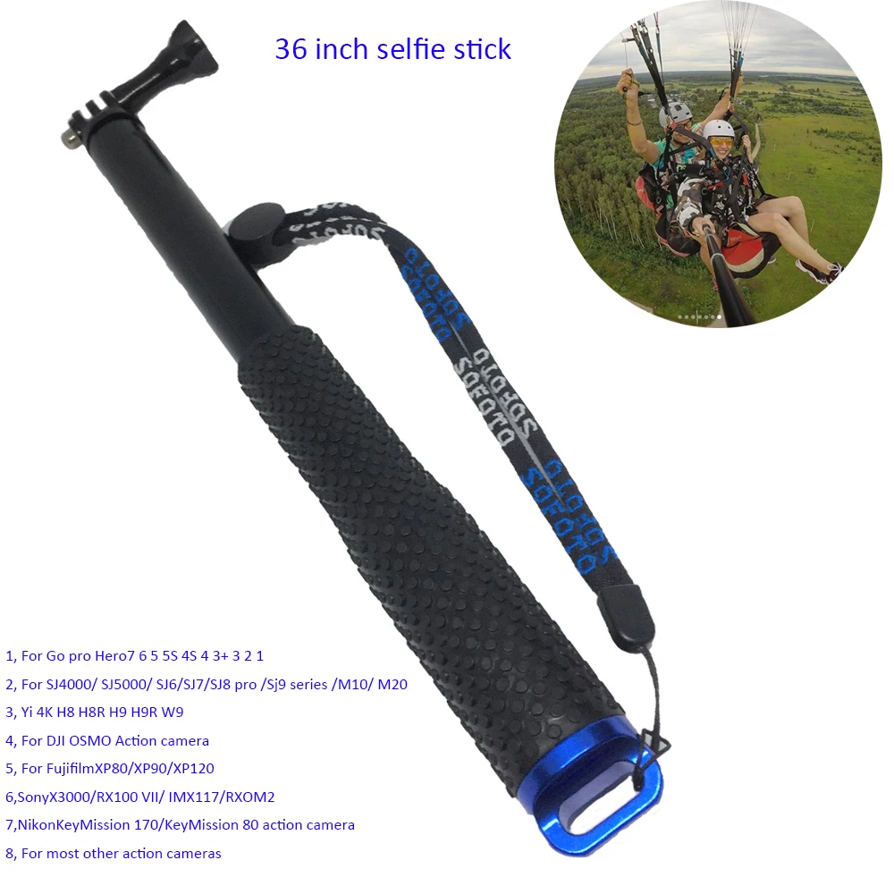 

36 inch Aluminum Monopod Selfie Stick for Go pro 7 6 5 4 3 2 1 Sj4000 Sj6 Sj7 Sj8 pro Yi 4K DJI OSMO H8 H8R H9 H9R Action Camera