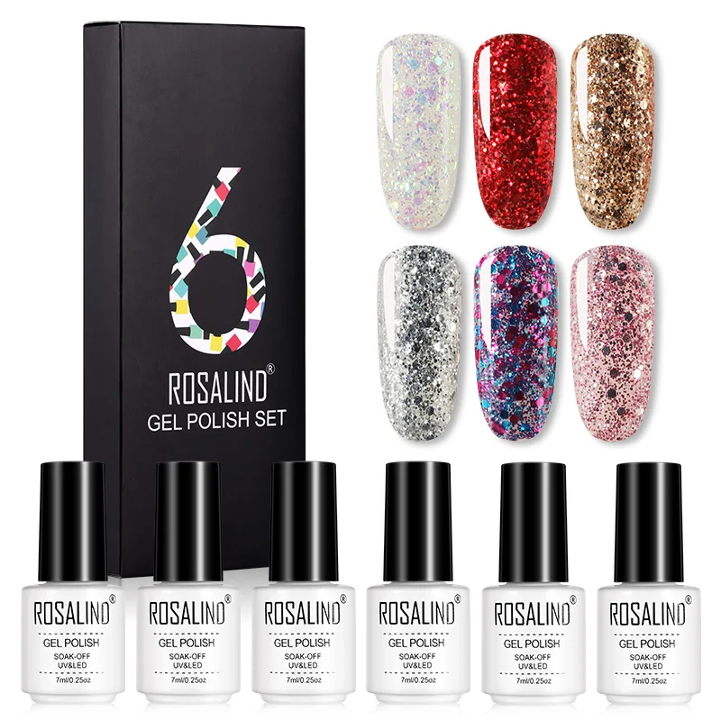 ROSALIND Crackle Gel Set Nail Polish Air Dry Gel Varnishes All For Manicure Soak Off Semi PermanentNail Art Need Base Top Coat - Цвет: RCTC6-17