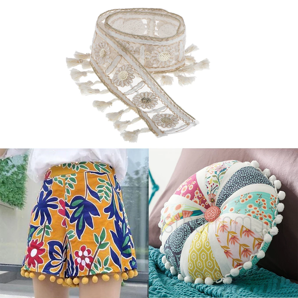 1 Yard National Style Jacquard Ribbon with Ball Fringe Tassels