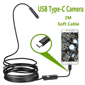 Cámara endoscópica USB tipo C de 7,0mm, boroscopio de inspección de serpiente Flexible, con 6LED ajustables, Android, PC, 2m