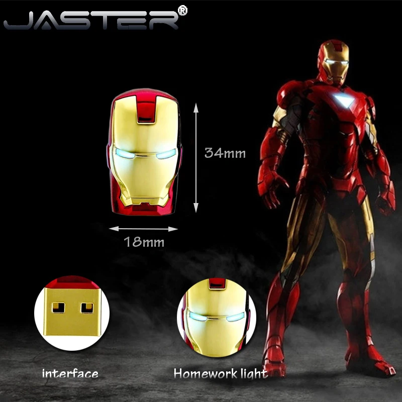 JASTER USB 2,0 Ironman USB флеш-накопитель 4 ГБ 8 ГБ 16 ГБ 32 ГБ 64 ГБ USB 2,0 флеш-накопитель Флешка металлическая ручка привод синий светодиодный светильник