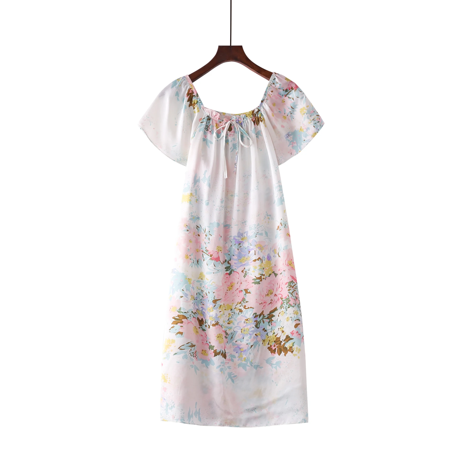 Чистый шелк тутового цвета с цветочным рисунком, ночная рубашка, модная ночная рубашка, мягкая одежда для сна, летнее платье, разные цвета, свободный размер
