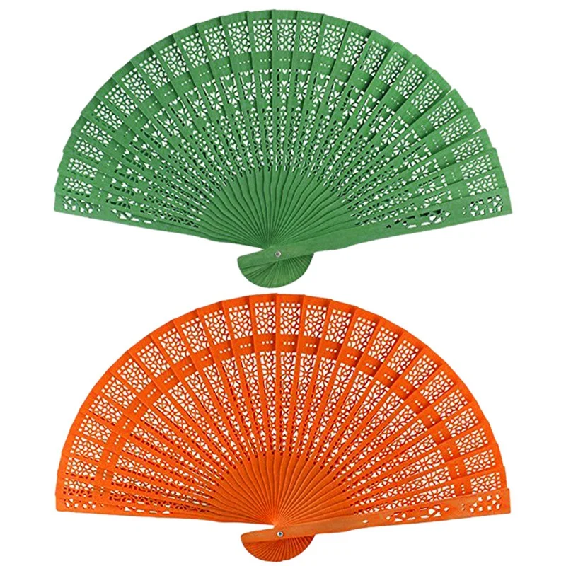Fashion-2 Pc 8 Inch Chinese Japanese Folding Fan Original Wooden Hand Flower Bamboo Pocket Fan for Home Decor Party Decoration