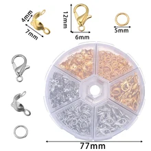 

Round Boxed 6 Cells Metal Gold/Rhodium 25pcs Lobster Clasp 100pcs Single Ring and Clasp For DIY Beaded Bracelet Accessories
