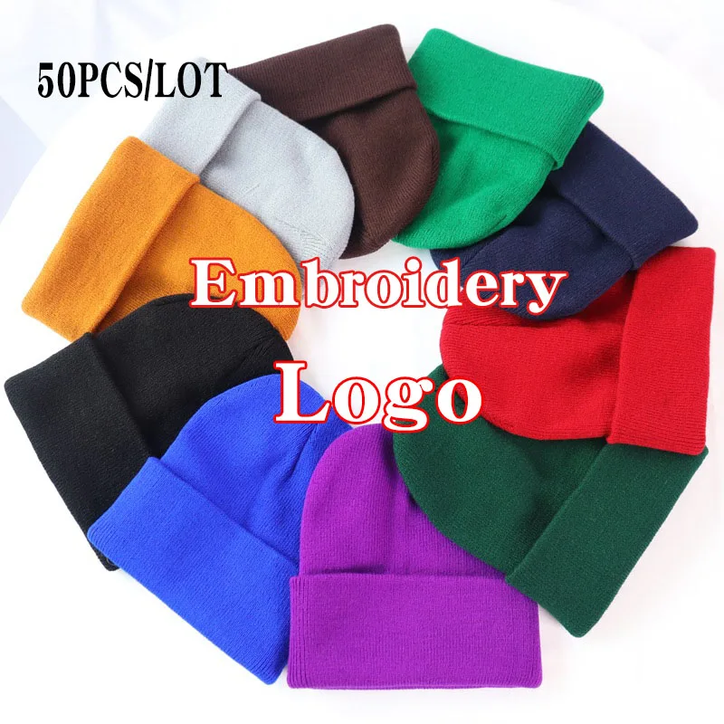 

Зимняя вязаная шапка с логотипом на заказ, шапки-бини с логотипом «сделай сам», шапки унисекс, мужская и женская Повседневная Теплая Лыжная Шапка, шапка, шапки, 50 шт./лот