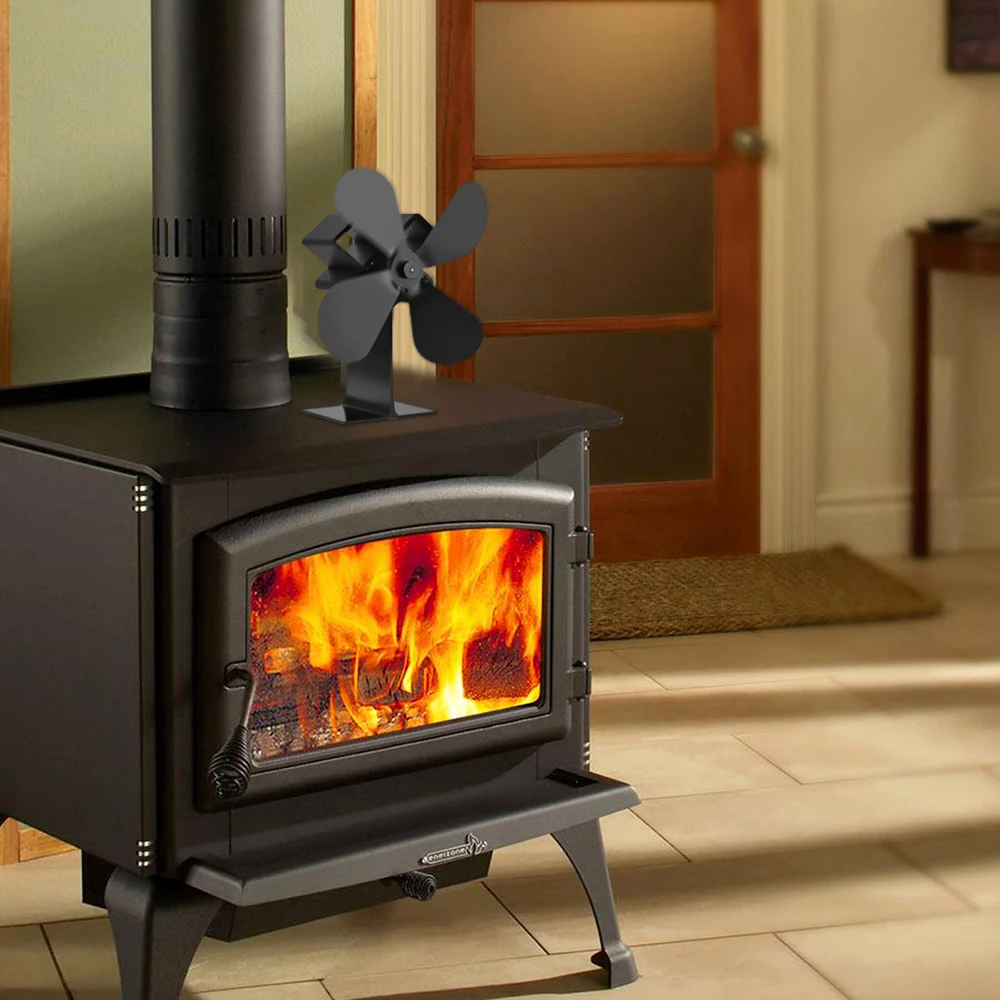 Hot 4 Blades Home Fireplace Stove Fan Efficient Heat Powered