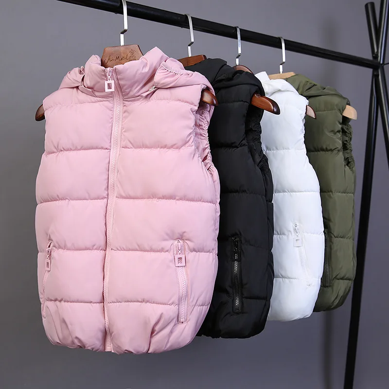 2020 New Plus size Women Vest Winter Jacket Pocket Hooded Coat Warm Casual Cotton Padded female Slim Sleeveless Waistcoat | Женская