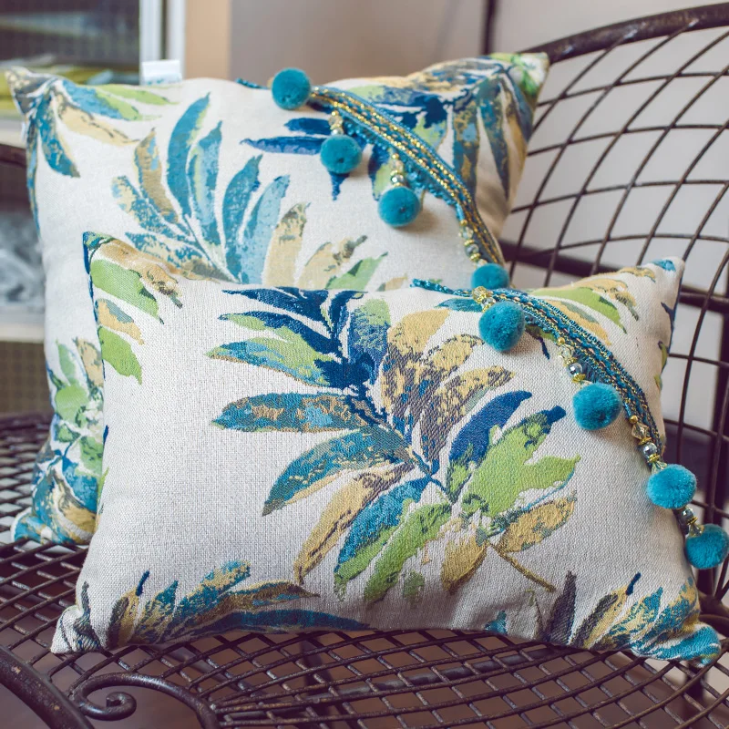 American Cotton Linen Pillow Cover Christmas Case Leaves Printed Cushion with Tassel Throw Pillowcase Sofa Decor | Дом и сад