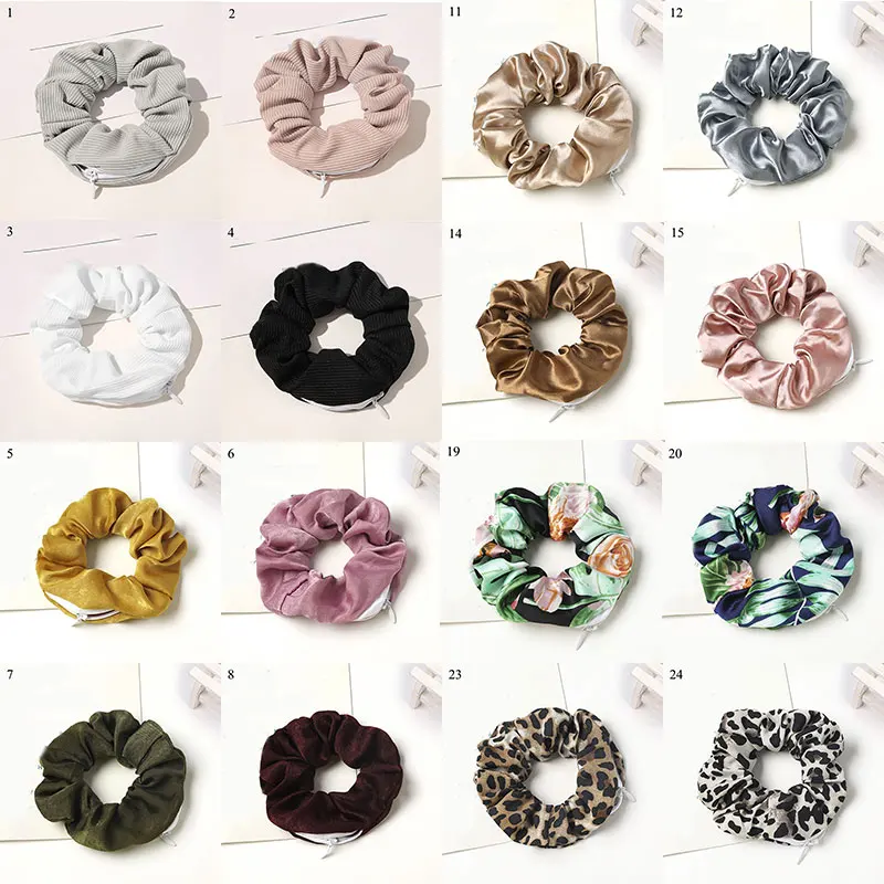 

2020 New Nice-looking Hair Rope Pure Color Velvet Rubber Hair Tie Zipper Scrunchies Elastic Leopard Snake Print Hair Bands
