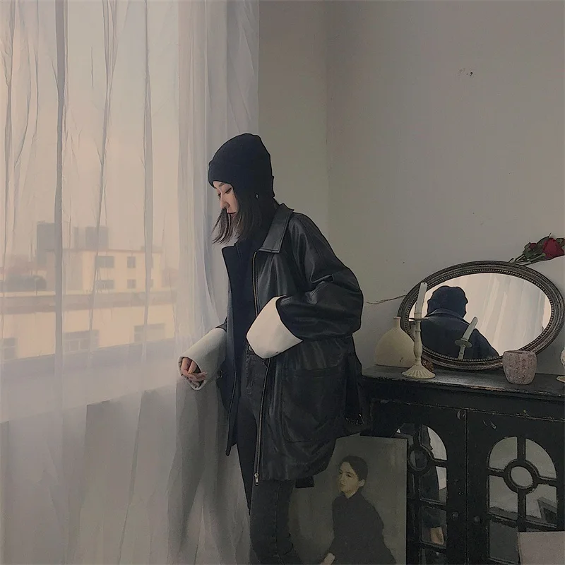 TVVOVVIN сплошное Цвет ремень костюм; пальто с воротником ; сезон весна; Новинка; модные тонкие Винтаж свободные Pu кожаные пальто Felame PC464