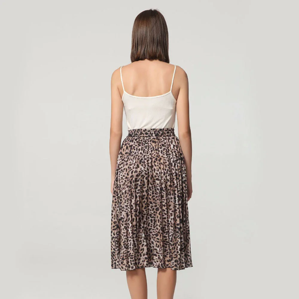 2020 New Women Vintage Leopard Print Pleated Midi Skirt Faldas Mujer for Ladies Elastic Waist Sashes Chic Mid-calf Female Skirts 2020 New Women Vintage Leopard Print Pleated Midi Skirt Faldas Mujer for Ladies Elastic Waist Sashes Chic Mid-calf Female Skirts