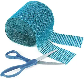 

1 Yard Turquoise Rhinestone Diamond Style Decorating Mesh Ribbon Roll (4.75" , 24 Row, 1 Roll)