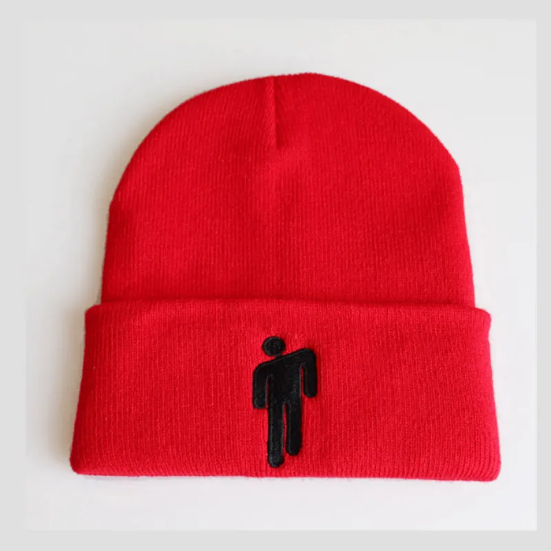 Billie Eilish зимняя шапка унисекс с вышивкой, теплая вязаная шапка для спортивных занятий на свежем воздухе, мужская шапка Skullie Beanie, женская шапка в стиле хип-хоп - Цвет: Красный