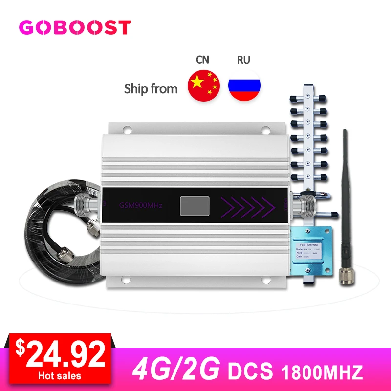 Comprar Amplificador de señal móvil GSM 4G DCS LTE 1800MHZ repetidor de señal de teléfono móvil pantalla LCD Yagi + Kit Coaxial de antena de látigo #