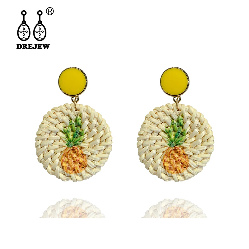 

DREJEW Straw Round Cactus Pineapple Statement Earrings Sets 2019 925 Alloy Drop Earrings for Women Wedding Fashion Jewelry E9841