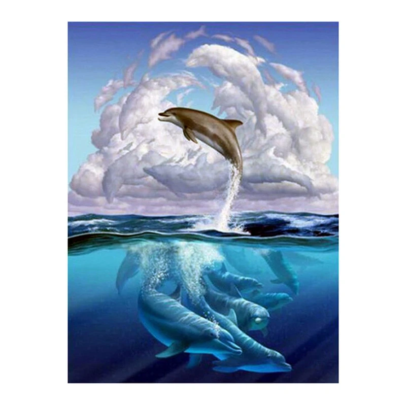 

New 5D Diy Diamond Painting Dolphins Full Round Diamond Animal Mosaic Drill Icons Art Diamond Kit Embroidery Rhinestones Handmad