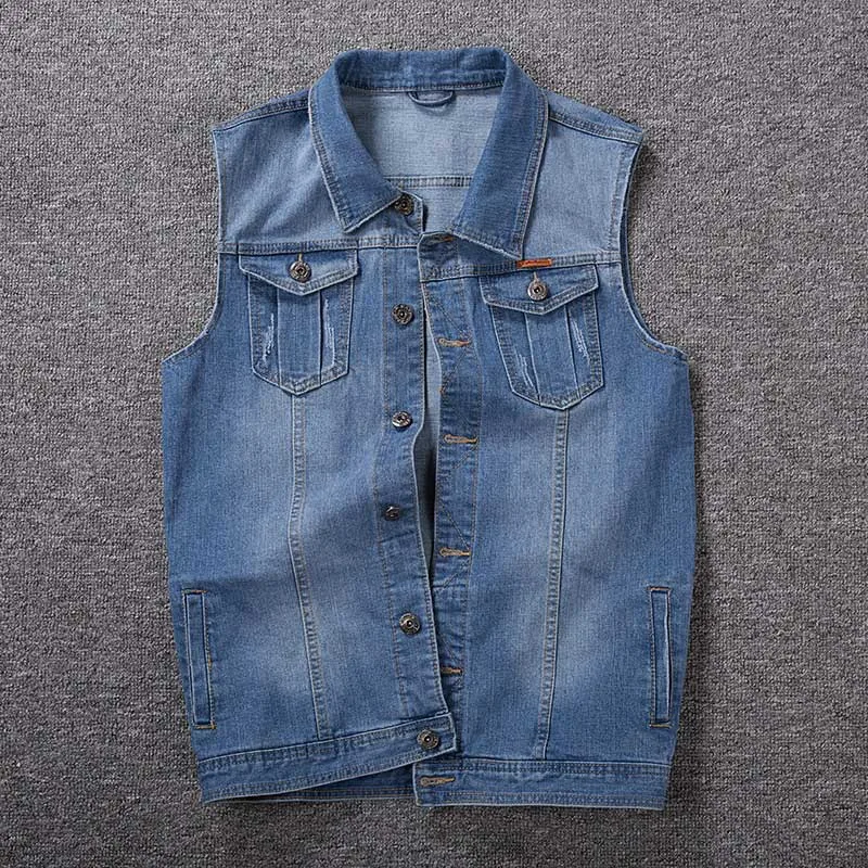 KIOVNO Fashion Men Casual Denim Vest Solid Color Loose Waistcoats For Male Sleeves Jeans Jackets Plus Size M-8XL  (5)
