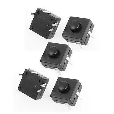 

5 Pcs Vertical 4 Pin Terminals Square Latching Torch Push Button Switch Black