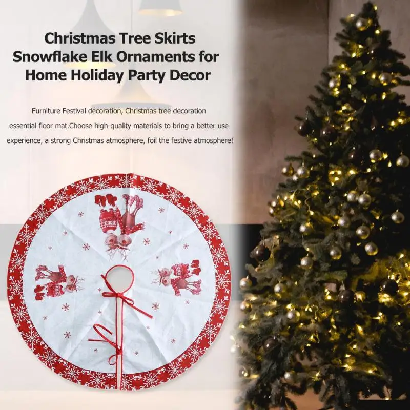 Merry Christmas Tree Skirts Snowflake Elk Ornaments for Home Holiday Party Decor