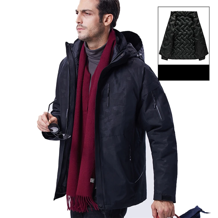 Men Camo Black Мужские зимние походные куртки с USB подогревом 10XL, Спортивная ветровка для активного отдыха, скалолазания, кемпинга, походов, лыжного спорта, мужские пальто с капюшоном KA150 - Цвет: Men Camo Black