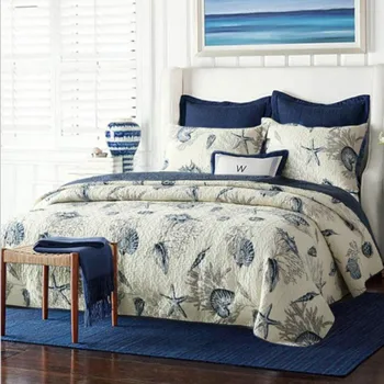 

Rustic style 1pc Bed cover+2pcs Pillowcases Blue seafloor fossil Quilt light khaki Bedspread Quilting Blanket cotton Bed cover