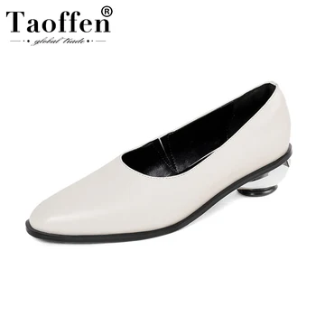 

Taoffen Genuine Leather Pumps Shallow Office Ladies Work Spring Party High Heel Shoes Women Pointed Toe Casual Pumps Size 34-39