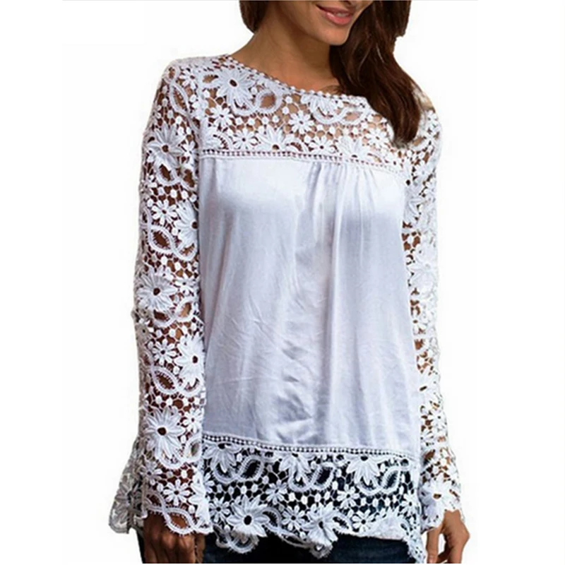 Женская шифоновая блузка с вырезами размеры до 5XL 7XL 50|white lace blouse|chiffon blouselace blouse |