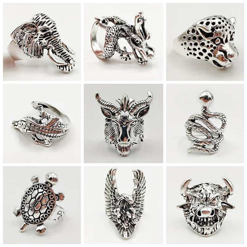 20Pcs/Lot Vintage Punk Animal Rings For Men Women Rock Gothic Snake Mix Antique Silvery Band Party Jewelry Gift Wholesale Anillo