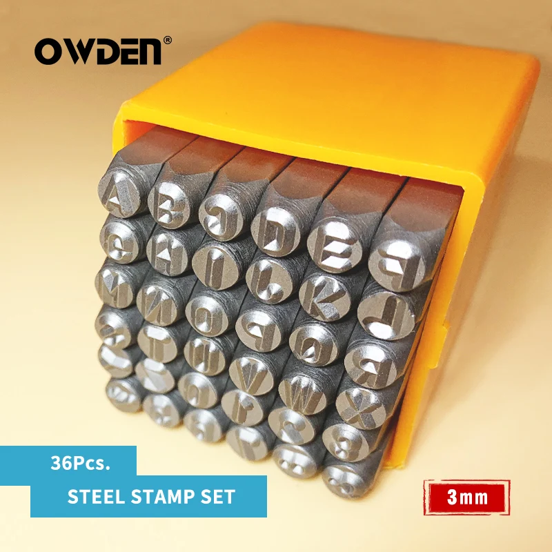OWDEN 36Pcs Steel Metal Stamp Set Number and Letter Punch Tools 3mm Hand tool Jewelry stamping tool steel letter puncher set