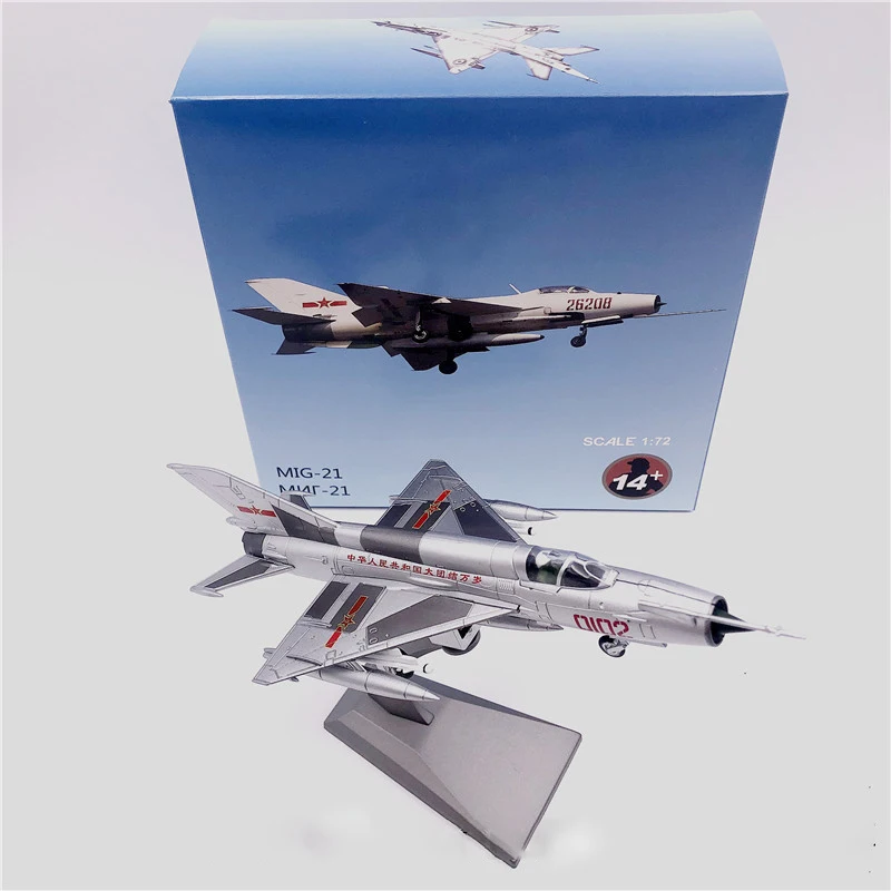 Caixa de Brinquedo Modelo de Fighter Ornamento com Base de Liga de Avião para Brinquedo Lembrancinha e Exposição Fundido 7 Mig 21 Colecionável 1 - 72 j 1 com base de liga de avião para