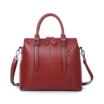 

Kajie Vintage Wax Oil Genuine Leather Briefcase Top-handle Luxury Shoulder Bags Designer Female Ladies Handbags Women Tote Bag
