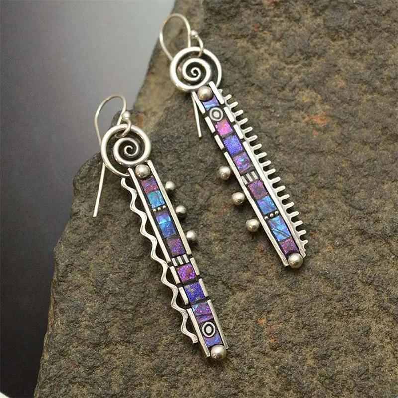 

Fashion abstract rainbow earrings creative zigzag rainbow purple blue earrings women's holiday gifts prom jewelry wholesale
