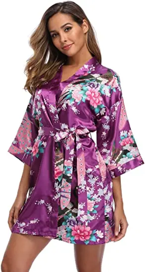 Fashion Satin Robe Female Bathrobe Sexy peignoir femme Silk Kimono Bride Dressing gown sleepwear Night Grow For Women