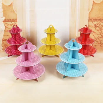 

Olevovo Disposable Cake Stand Polka Dot 3-layer Paper Birthday Foldable Dessert Holder Display Shelf Paper Wedding Party Supplie