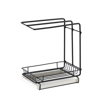 

Organizer Storage Easy Clean With Drain Pan Stainless Steel Wall Mounted Desktop Sponge Holder Black Brush Soap Kicthen Sink