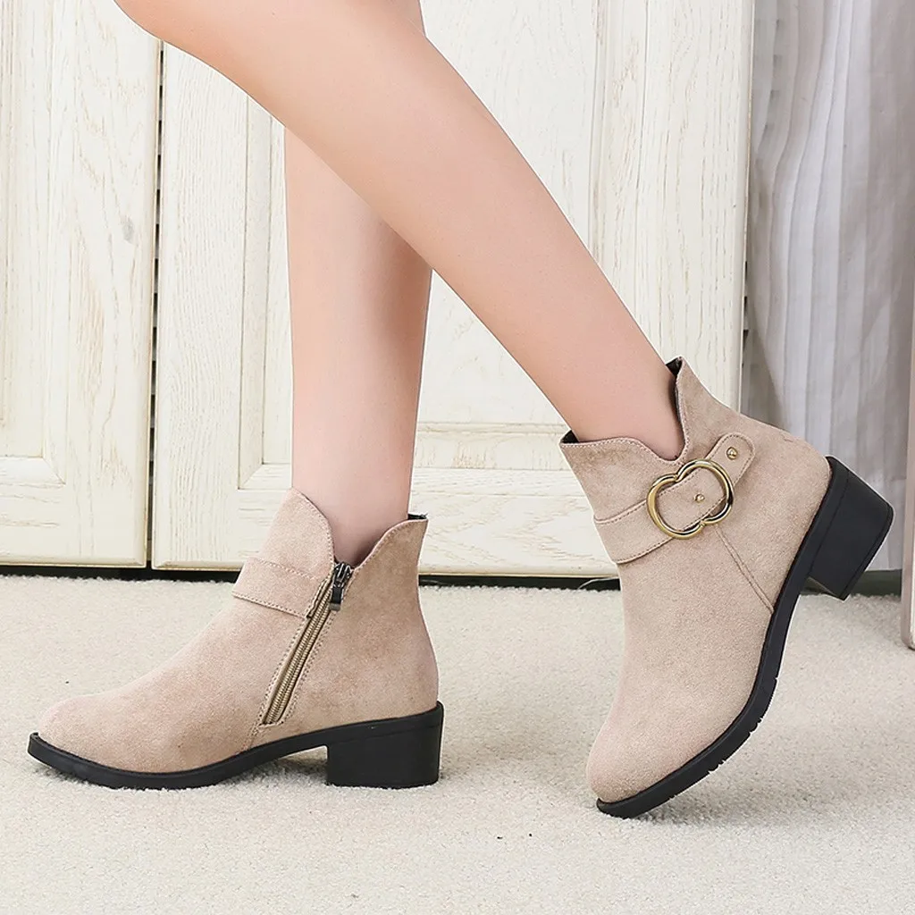 Ботинки зимние модные женские замшевые ботинки на молнии с квадратным каблуком теплые зимние ботинки с круглым носком Mujer теплая плюшевая Стелька#10