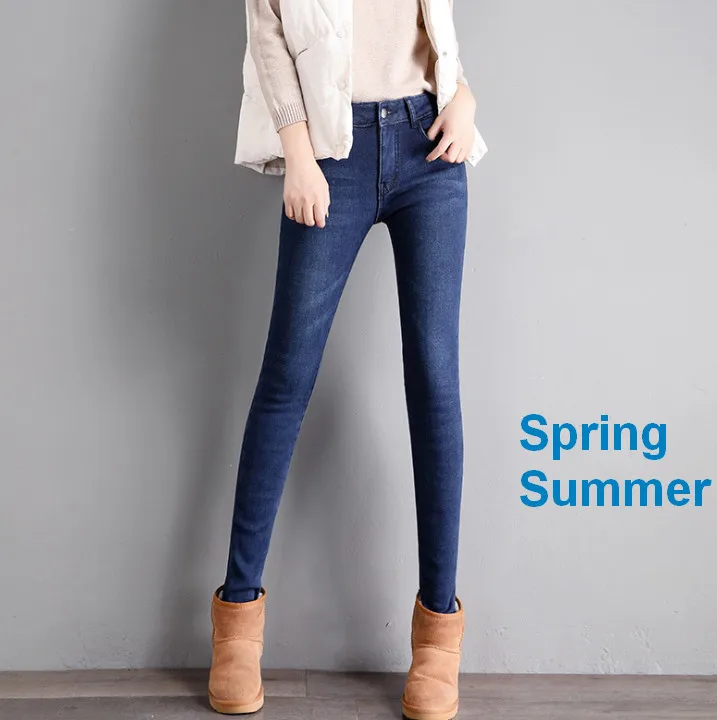 Кашемировые джинсы для женщин, плюс размер, высокая талия, обтягивающие, плотные, повседневные брюки, стрейчевые, вельветовые, джинсовые штаны, уличная одежда, ouc672 - Цвет: Blue Spring