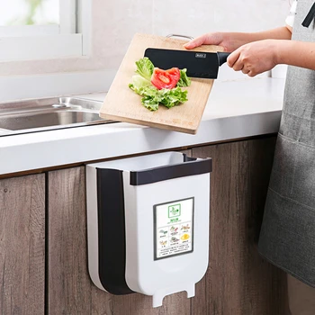 

Kitchen Hanging Trash Can Plastic Folding Car Dustbin Portable Garbage Bin Cubo Basura Cocina Waste Rubbish Storage Bucket