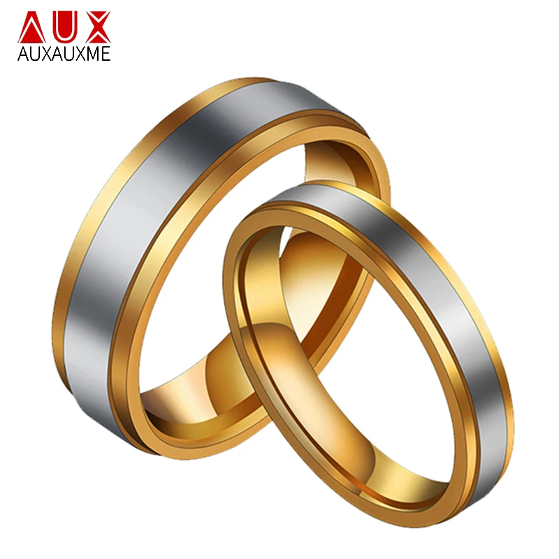 

Auxauxme Simple Silver Gold Splicing Couple Ring Women Man Titanium Steel Lover Rings Women Wedding Engagement Plated Gold Rings