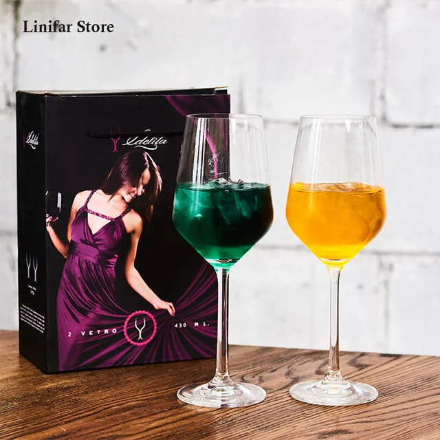 2pcs Goblet Wine Glass 650ml Kitchen Utensils Crystal Water Champagne Glasses Bordeaux Wedding Party Birthday Gift Lead-Free 2pcs-430ml Burgundy