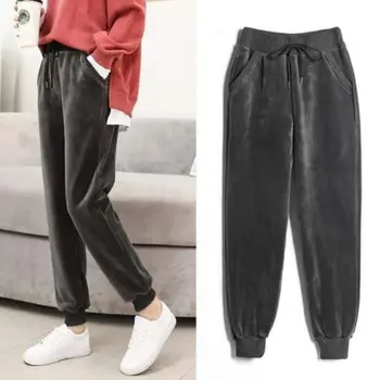 

pants for women Harem Mid-Waist Elastic Velvet female pants Solid Color Loose trousers Straight Casual sweatpants Streetwear